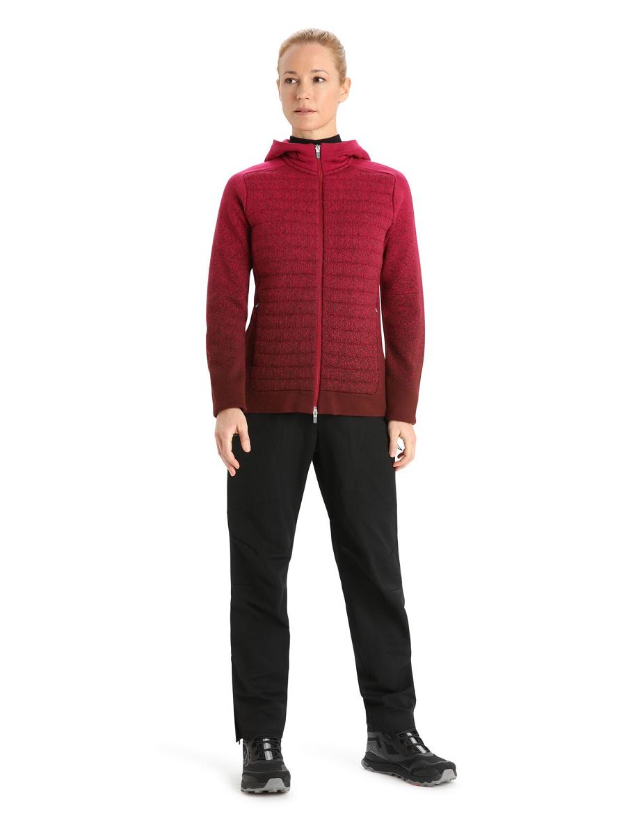 Cherry / Espresso Women's Icebreaker ZoneKnit™ Merino Insulated Long Sleeve Zip Into the Deep Hoodie | USA 1679QMAZ